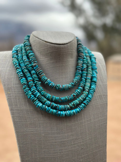 Navajo Kingman Turquoise & Sterling Silver 8mm Beaded Necklace