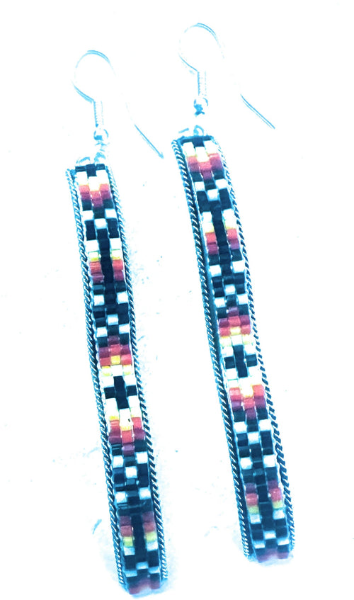 Navajo Handmade Multicolor Beaded Dangle Earrings