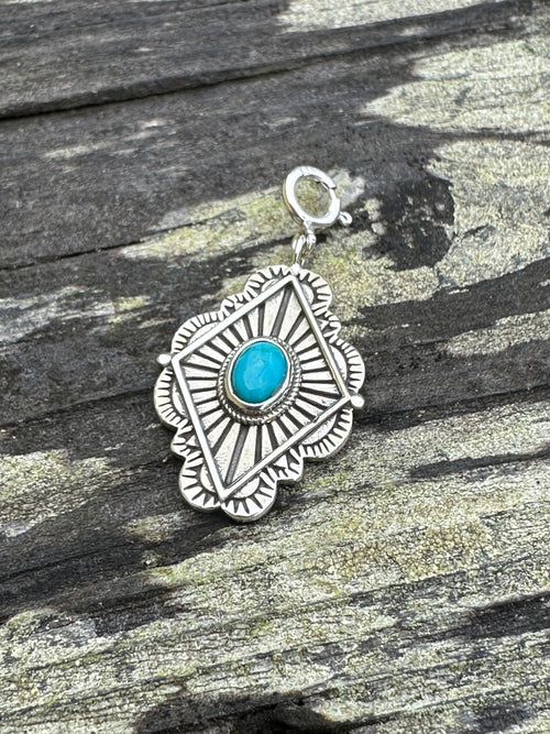 Sterling Silver and Turquoise Diamond Shape Concho Charm