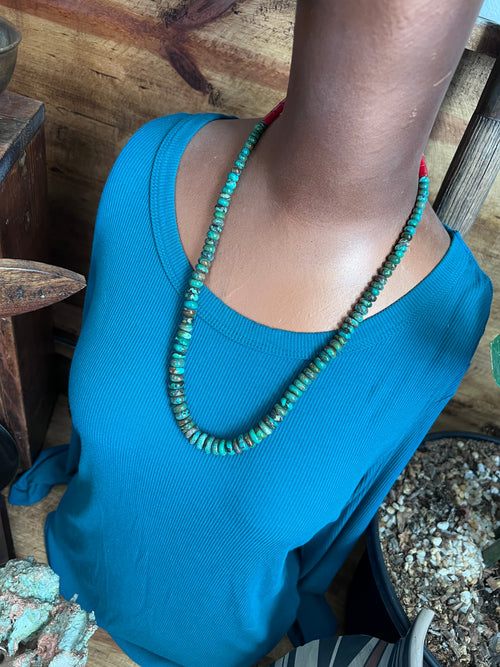 Kirby Smith Hand Strung Hubei Turquoise Rondelle and Sterling Silver Beaded Necklace
