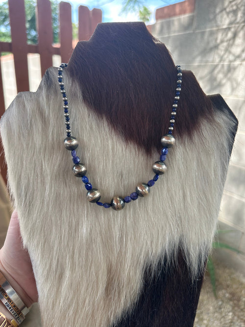 Handmade Sterling Silver & Lapis Beaded Necklace