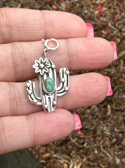 Sterling Silver and Turquoise Saguaro Flower Charm