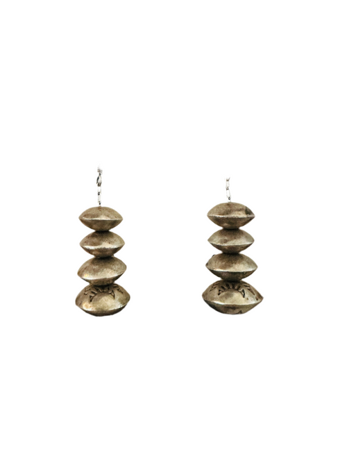 Navajo Hand Stamped Sterling Silver Pearl Dangle Earrings