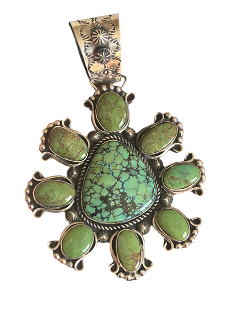 Apache Made Sterling Silver, Hubei & Egyptian Turquoise Cluster Pendant by Rosella Paxson