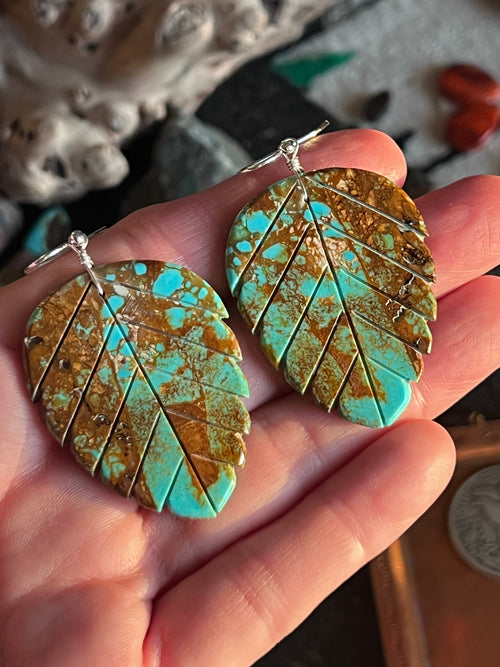 Ronald Chavez Carved Turquoise Leaf Earrings