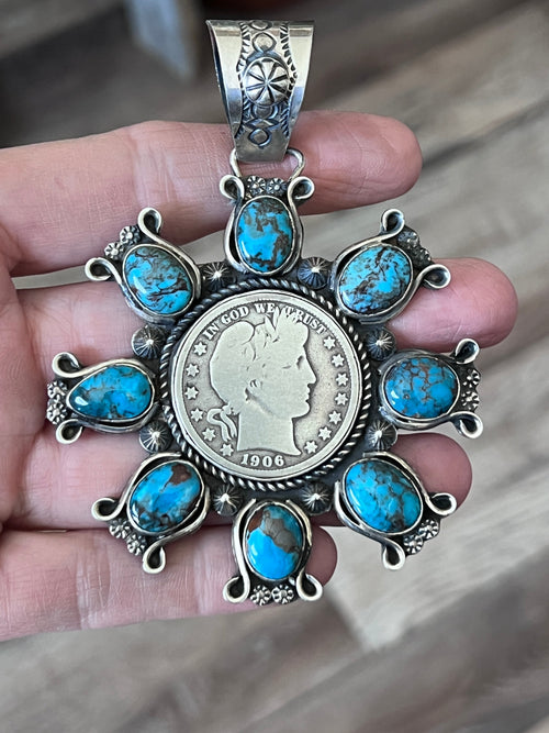 Rosella Paxson Sterling Silver and Egyptian Turquoise Coin Cluster Pendant
