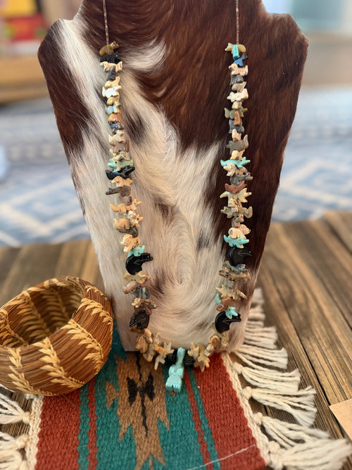 Old Pawn Handcrafted Multi Stone Fetish Beaded 30” Necklace