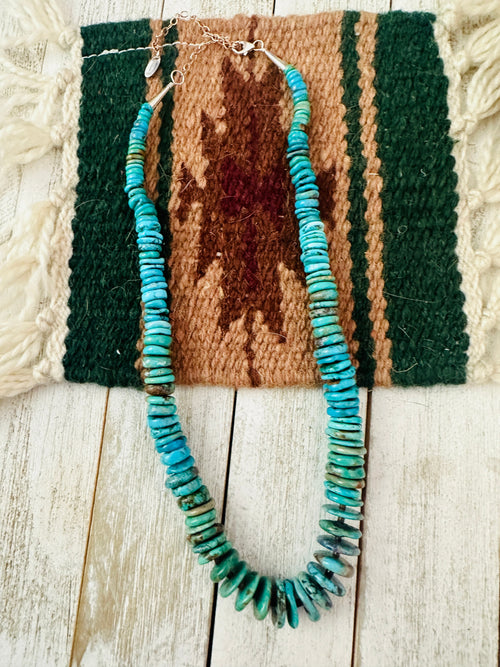 Navajo Turquoise and Sterling Silver Beaded Necklace 18”