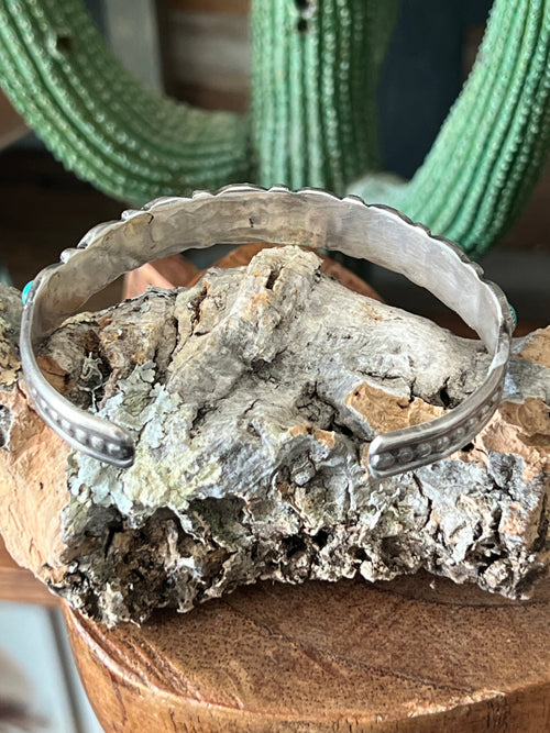 Vintage Zuni Sterling Silver and Round Turquoise Panel Stacker Cuff Bracelet