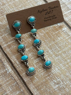 Handmade Kingman Turquoise And Sterling Silver  5 Stone Dangle Earrings