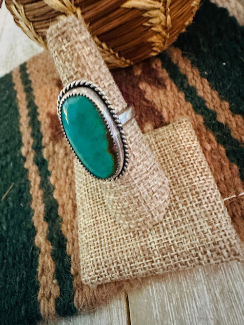 Old Pawn Handcrafted Turquoise & Sterling Silver Ring Size 6.75