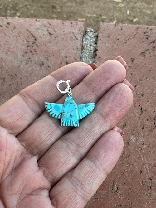 Zuni Hand Carved Turquoise Phoenix Bird Charm