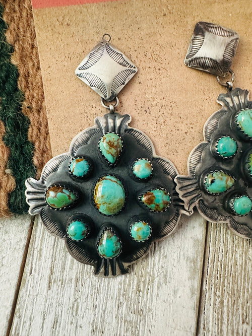 Old Pawn Navajo Sterling Silver & Turquoise Cluster Dangle Earrings