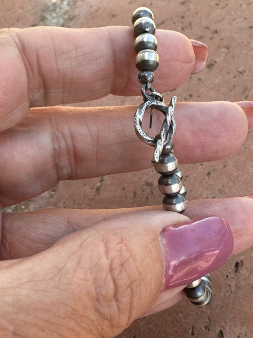 Handcrafted Sterling Silver Pearl 5mm Beaded Bracelet 7.5 inch