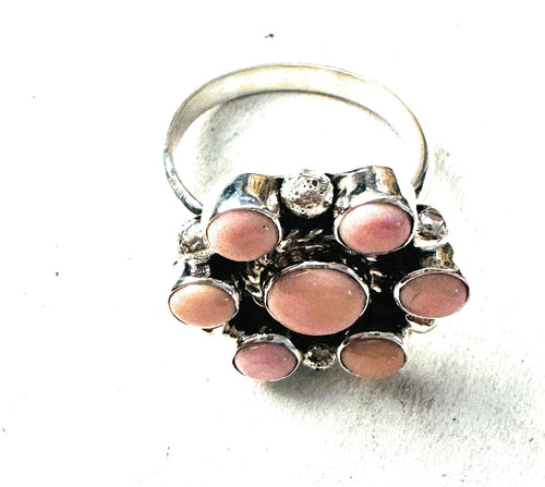 Navajo Sterling Silver & Queen Pink Conch Cluster Adjustable Ring