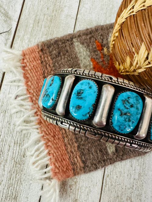 Old Pawn Navajo Kingman Turquoise & Sterling Silver Cuff Bracelet by Richard Hoskie