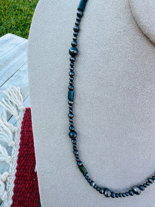 Sterling Silver Pearl & Lapis 18” Beaded Necklace