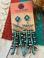 Navajo Turquoise & Sterling Silver Pearl Beaded Tassel Dangle Earrings