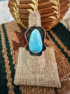 Old Pawn Handcrafted Turquoise & Sterling Silver Ring Size 7