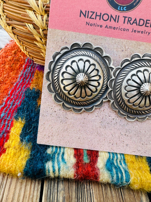 Handcrafted Old Pawn Sterling Silver Concho Post Earrings