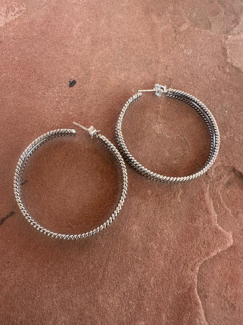 Handmade Sterling Silver Rope Hoop Earrings