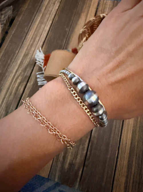 Handcrafted Sterling Silver Pearl Beaded Bracelet 8"