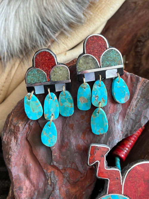 Warren Nieto Multi Stone Inlay Monsoon Necklace & Earrings Set