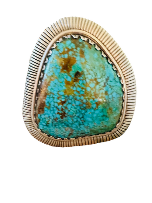 Old Pawn Navajo Sterling Silver & Spider Web Kingman Turquoise Cuff Bracelet