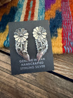 Handcrafted Old Pawn Sterling Silver Flower Post Earrings by Max Calabaza
