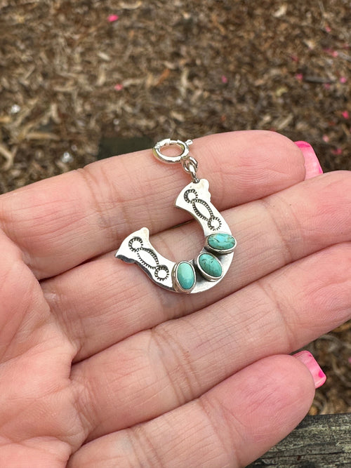 Sterling Silver and 3 Stone Turquoise Naja Charm