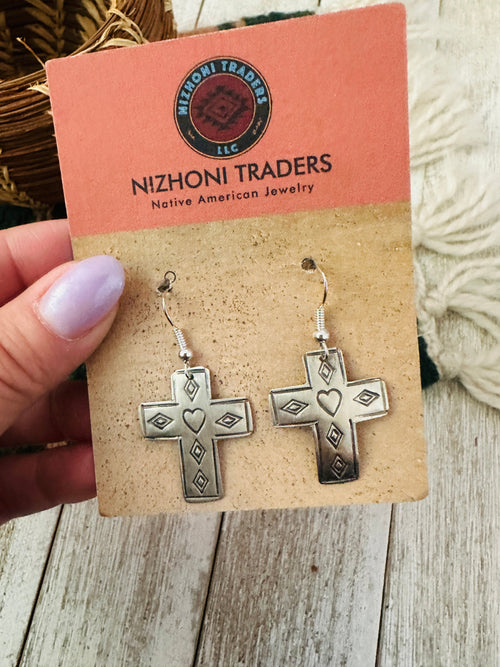Old Pawn Navajo Sterling Silver Cross Dangle Earrings