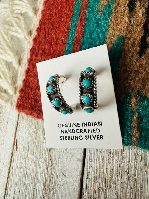 Navajo Turquoise & Sterling Silver Hoop Earrings