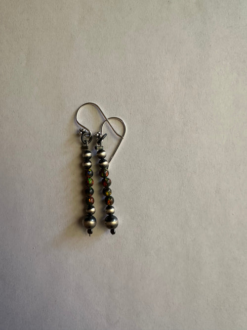 Handmade Fire Opal And Sterling Silver Beaded Dangle Earrings