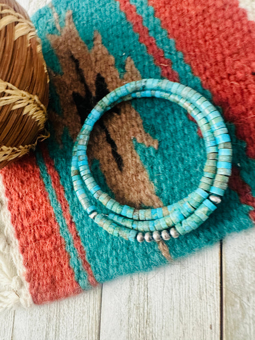 Navajo Turquoise & Sterling Silver Beaded Wrap Choker Necklace
