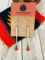 Navajo Sterling Silver & Coral Drop Dangle Earrings