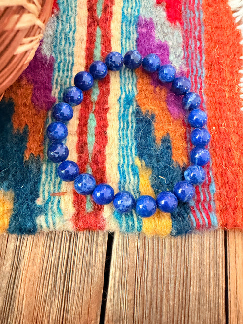Handcrafted Lapis Beaded Stretch Bracelet