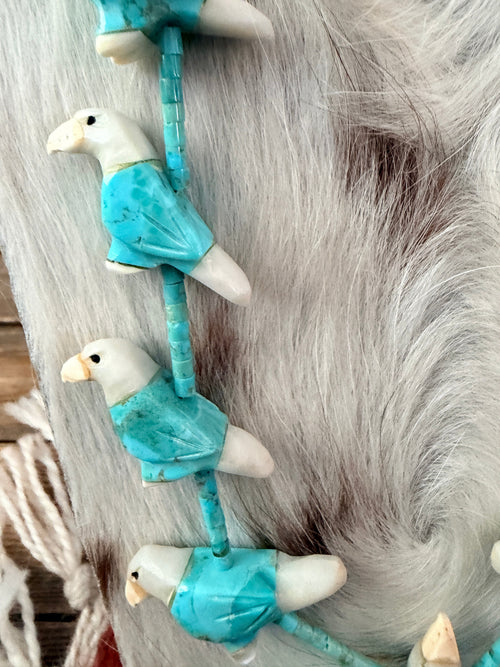 Old Pawn Handcrafted Multi Stone Fetish Eagle Beaded 30” Necklace