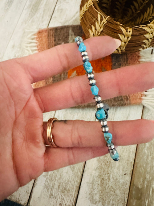 Navajo Sterling Silver Pearl & Turquoise Beaded Bracelet