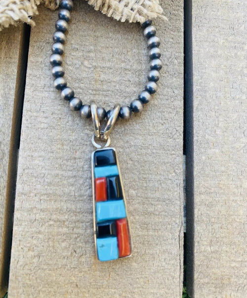 Navajo Multi Stone & Sterling Silver Inlay Pendant