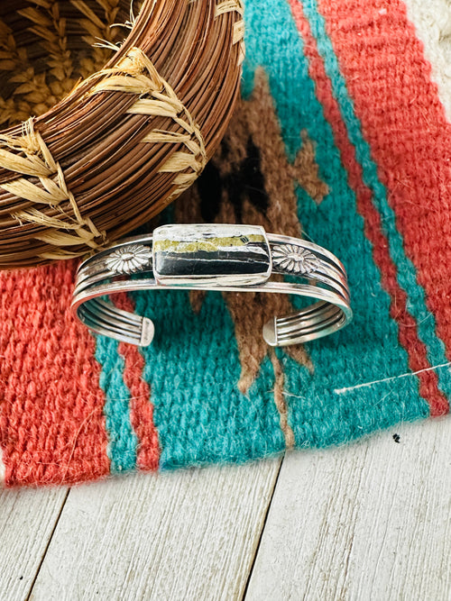 Navajo White Buffalo & Sterling Silver Cuff Bracelet