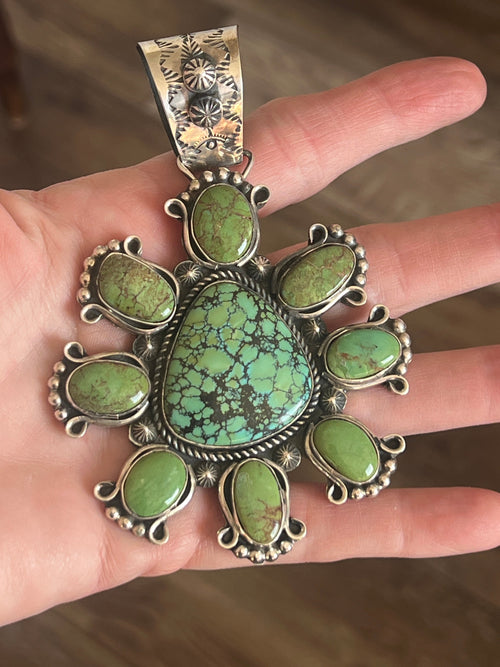 Apache Made Sterling Silver, Hubei & Egyptian Turquoise Cluster Pendant by Rosella Paxson