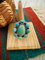 Navajo Sterling Silver & Turquoise Cluster Adjustable Ring