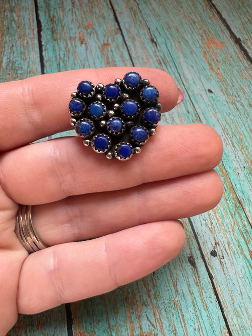 Beautiful Handmade Lapis & Sterling Silver Adjustable Ring Signed Nizhoni