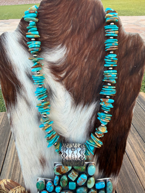 Handcrafted Turquoise & Sterling Silver Beaded Cross Necklace by Emer Thompson