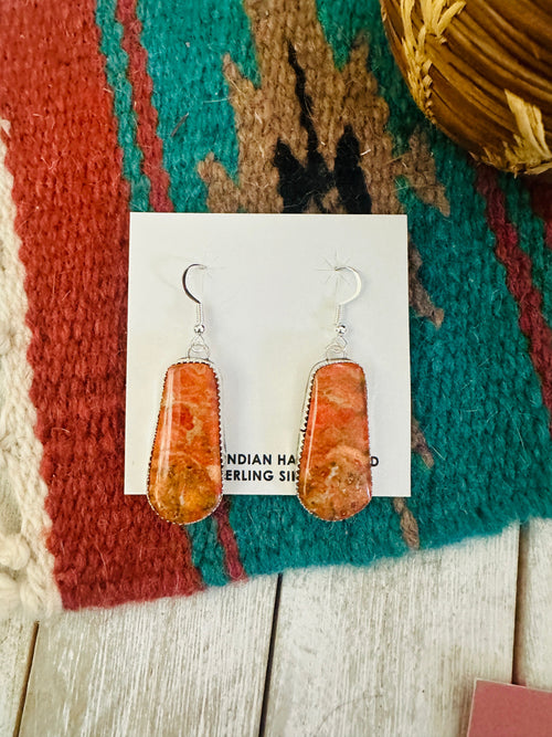 Navajo Sterling Silver Apple Coral Dangle Earrings