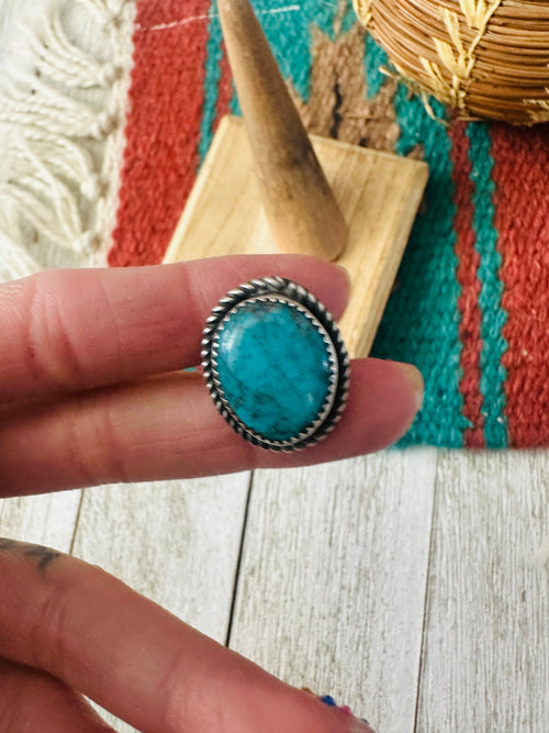 Old Pawn Navajo Sterling Silver & Turquoise Ring Size 4.75