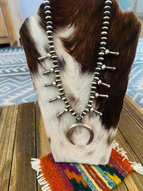 Handcrafted Sterling Silver Heart Squash Blossom Necklace