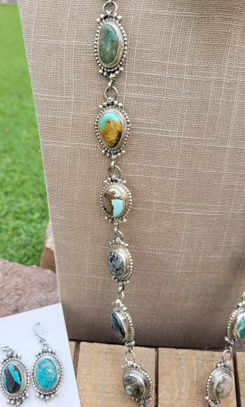 Navajo Sterling Silver & Multi Turquoise Lariat Necklace Set