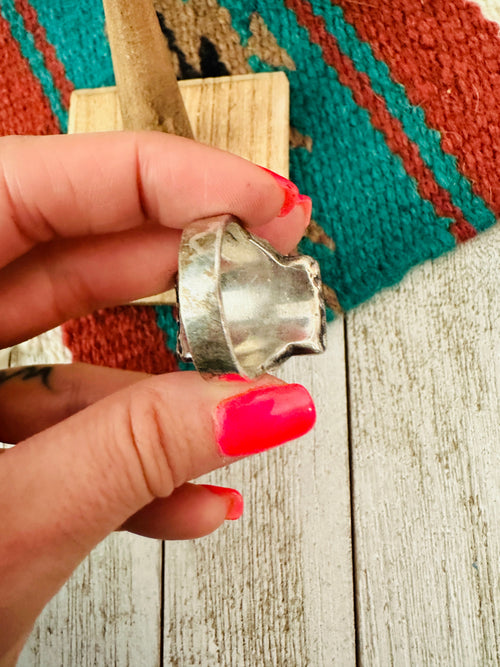 Old Pawn Vintage Handcrafted Sterling Silver & Turquoise Inlay Ring Size 12.5