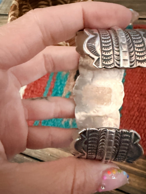 Handcrafted Old Pawn Sterling Silver & Number 8 Turquoise Cuff Bracelet